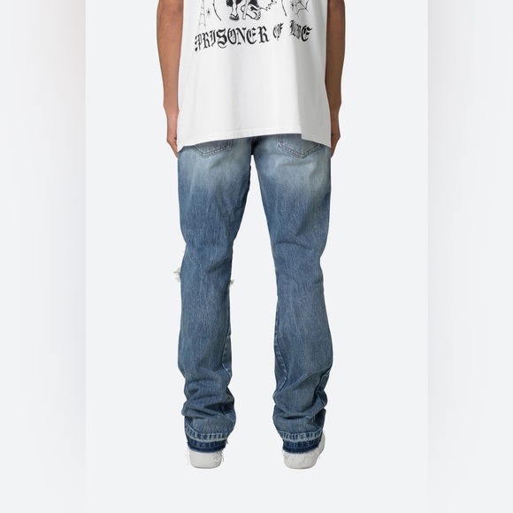 MNML Flare Blue Denim Jeans Distressed - Picture 9 of 13